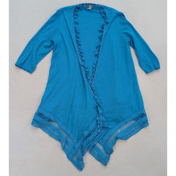 Chico's Women's Linen Blend Sweater Size 1P MP Turquoise Blue Light Cardigan - Picture 2 of 13